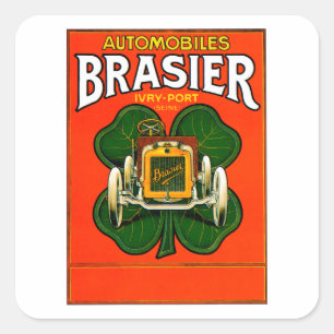 Brasier Motor Car ~ Vintage Automobile Ad Square Sticker