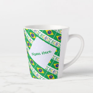 Brasil and Brazilian Flag Tiled Personalised Latte Mug