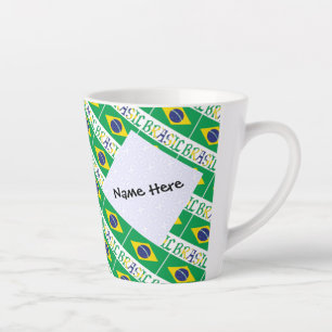 Brasil and Brazilian Flag Tiled Personalised  Latte Mug