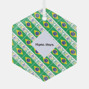 Brasil and Brazilian Flag Tiled with Your Name Met Glass Tree Decoration