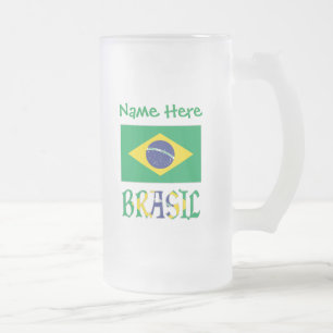 Brasil Bandera Brasil Personalised Name Frosted Glass Beer Mug