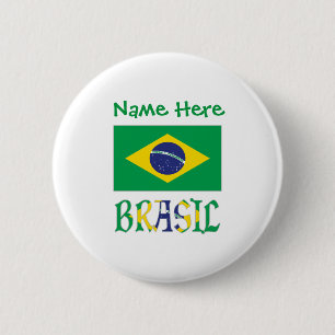 Brasil Bandera do Brasil Green Personalised  6 Cm Round Badge