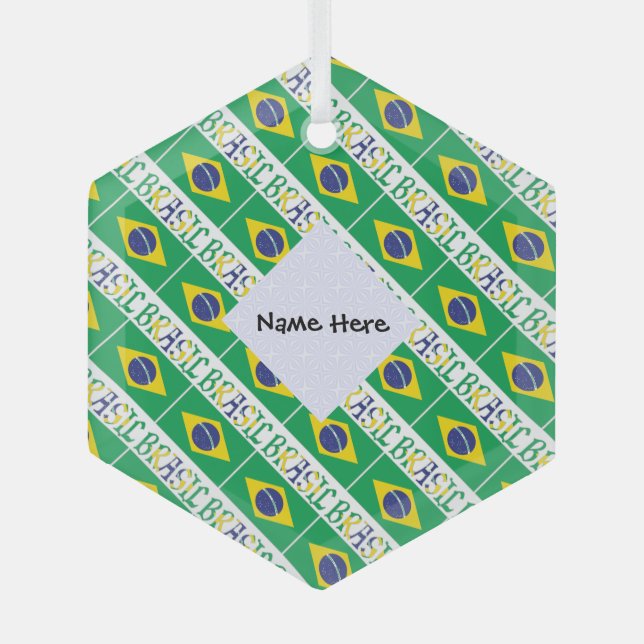 Brasil Bandiera do Brasil Tiled Personalized  Glass Tree Decoration (Front)