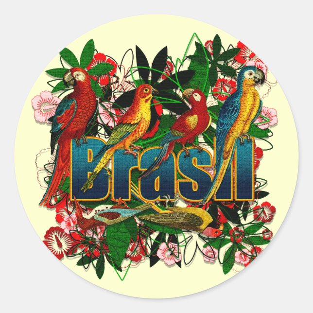 Brasil Brazil Tropical floral rainforest birds art Classic Round Sticker (Front)