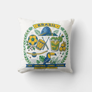 Brasil Culture Badge Cafe Samba Futebol Amazonia Cushion