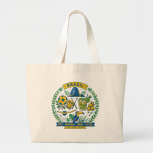 Brasil Culture Badge Cafe Samba Futebol Amazonia Large Tote Bag