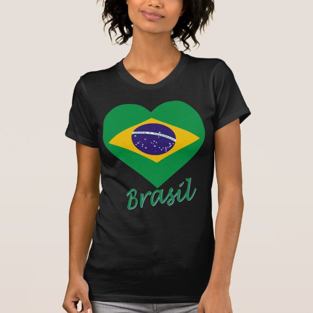 Brasil Flag Heart T-Shirt (Front)