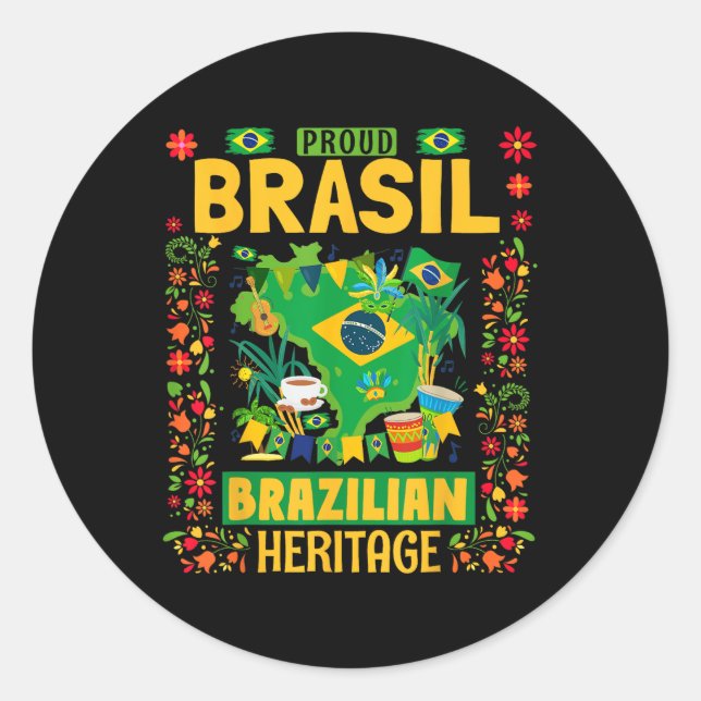 Brasil Flag Outfit Idea For Kids Brazil &amp; Braz Classic Round Sticker (Front)