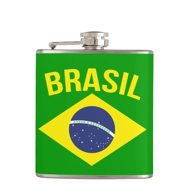 Brasil flag slogan hip flask (Front)