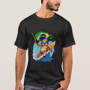 Brasil Flag Sloth Surfing Brazilian Pride Brasilia T-Shirt