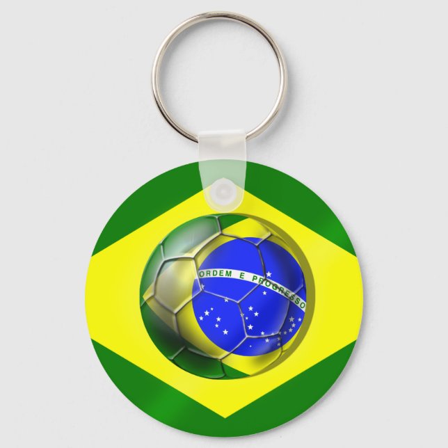 Brasil Futebol Bandeira soccer ball flag of Brazil Key Ring (Front)
