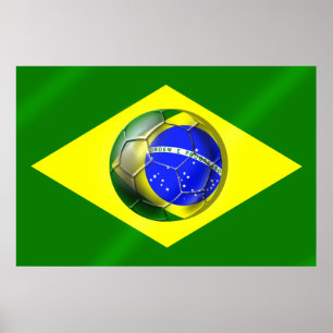 Brasil Futebol Bandeira soccer ball flag of Brazil Poster