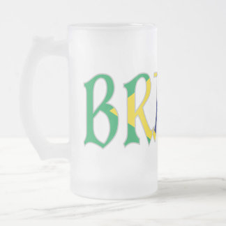 Brasil in Portuguese in Flag Colours Frosted Glass Beer Mug
