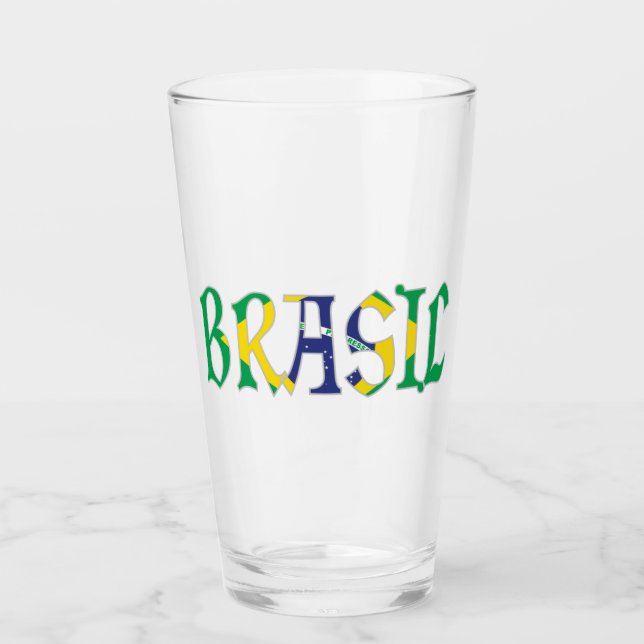 Brasil in Portuguese in Flag Colours Glass (Front)