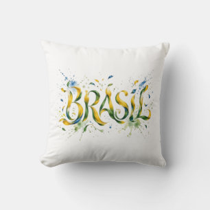 Brasil Watercolor Splatter Artistic Cushion