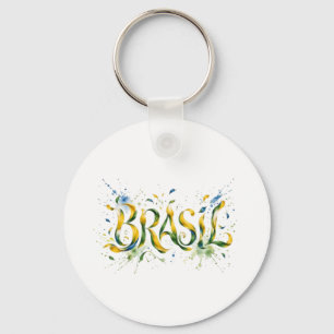 Brasil Watercolor Splatter Artistic Key Ring