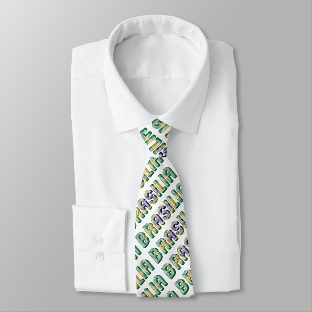 Brasilia Brasil Brazil Typography Flag Colours Tie (Tied)