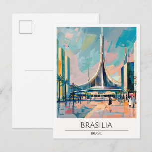 Brasilia Brasil Vintage Art Illustration Travel Postcard
