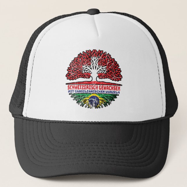 Brasilien Brasilianisch Schweizer Schweiz Baum Trucker Hat (Front)
