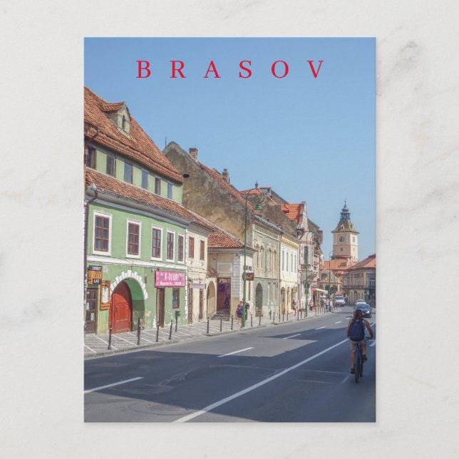 Brasov town centre street view postcard (Front)