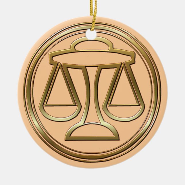 Brass and Copper Libra Ceramic Tree Decoration (Front)