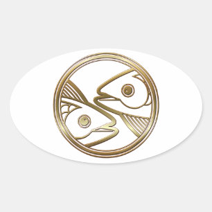 Brass and Copper Pisces Zodiac Astrology Oval Sticker