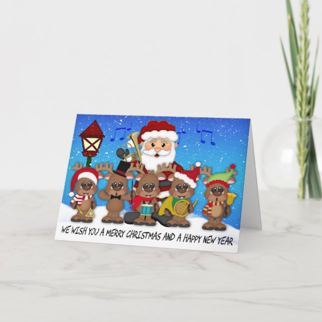 Brass Band Santa Christmas Greeting Card (Front)