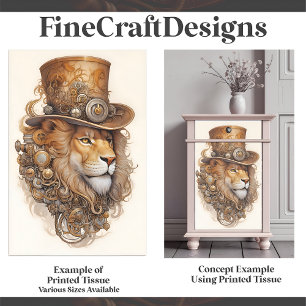 Brass & Copper Chic Steampunk Lion E1R Decoupage Tissue Paper