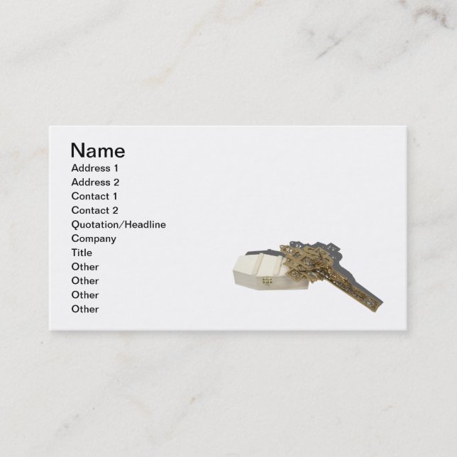 Brass Crucifix Wooden Coffin Business Card (Front)