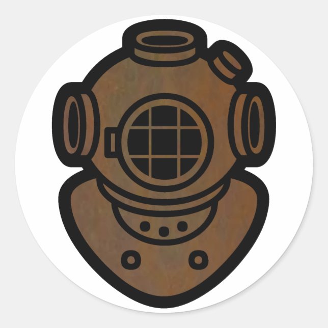 Brass Diving Helmet Classic Round Sticker (Front)