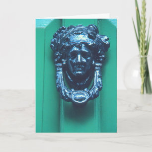 BRASS DOOR KNOCKER IN SHAPE OF WOMAN'S HEAD CARD