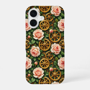 Brass Gears and Roses iPhone 16 Case