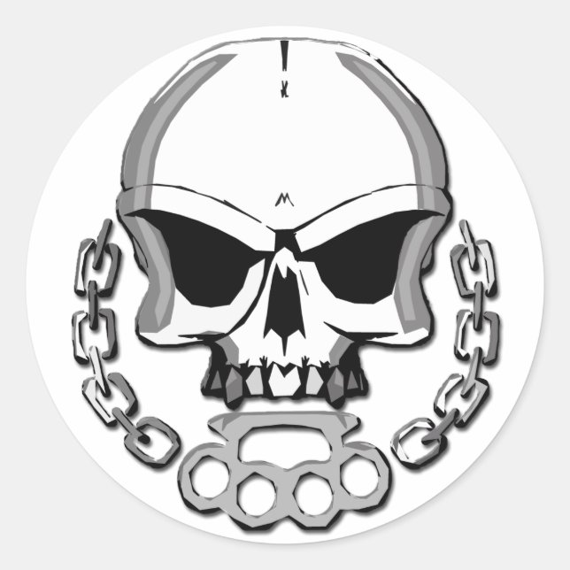 Brass knuckles skull classic round sticker (Front)