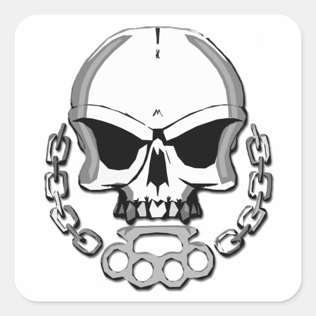 Brass knuckles skull square sticker (Front)