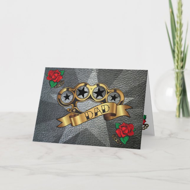 Brass Knuckles Tattoo DAD Greeting Card (Front)