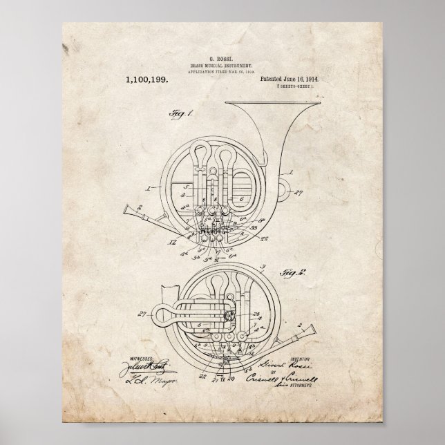 Brass Musical Instrument Patent - Old Look Poster (Front)