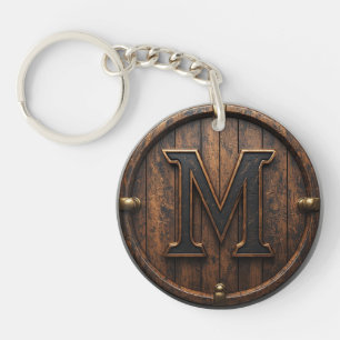 Brass Rivet Wooden Monogram M Barrel Emblem 🔑 Key Ring