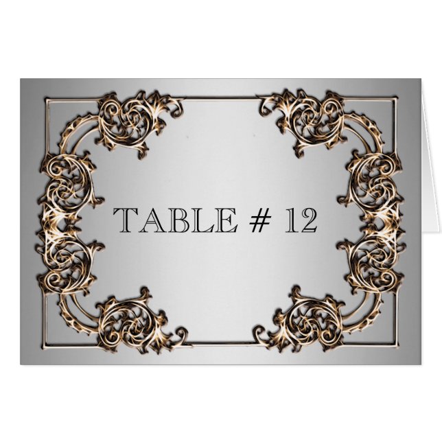 Brass silver ornate  table number wedding (Front Horizontal)