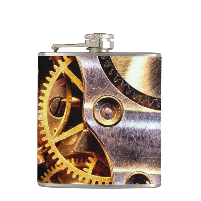 Brass Steampunk Gears Flask Groomsmen Gift (Front)