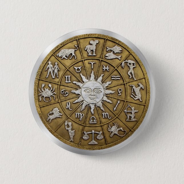 Brass Zodiac Wheel 6 Cm Round Badge (Front)