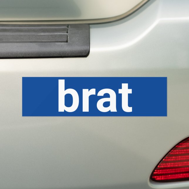 Brat funny simple minimalist text white and blue bumper sticker (On Car)