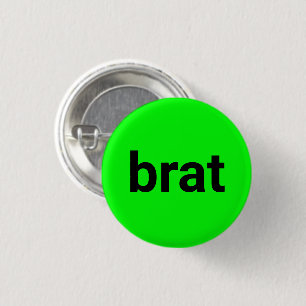 Brat modern typography black neon green cool 3 cm round badge