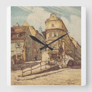 Bratislava by Richard Lux Century Colored Etching Square Wall Clock