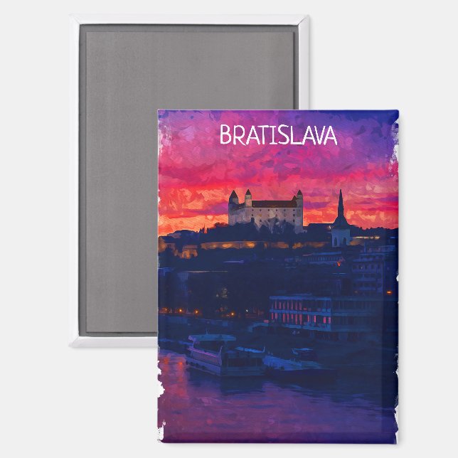 Bratislava Slovakia Night City View Magnet (Front/Back)