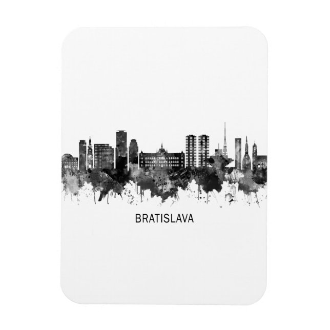 Bratislava Slovakia Skyline BW Magnet (Vertical)
