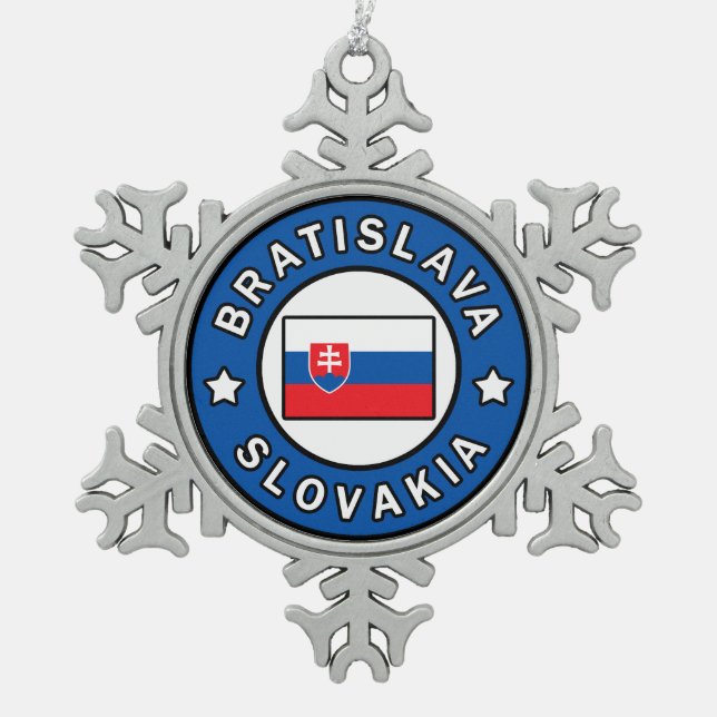 Bratislava Slovakia Snowflake Pewter Christmas Ornament (Front)