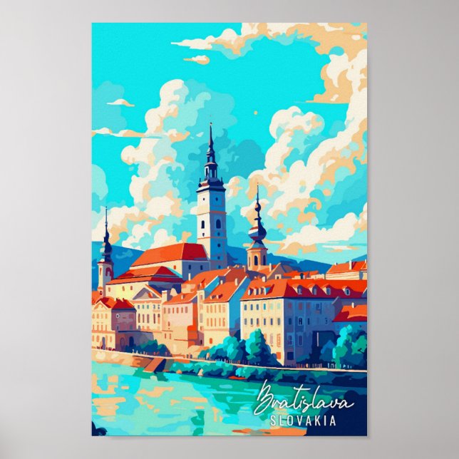 Bratislava Slovakia vintage travel illustration Poster (Front)
