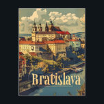 Bratislava travel ad vintage postcard<br><div class="desc">A charming vintage travel advertisement for Bratislava, showcasing the city's rich history and cultural heritage. The design features iconic landmarks, traditional architecture, and picturesque streets, all rendered in a nostalgic, retro style. The artwork evokes a sense of wanderlust and timeless beauty, inviting viewers to explore the enchanting capital of Slovakia....</div>