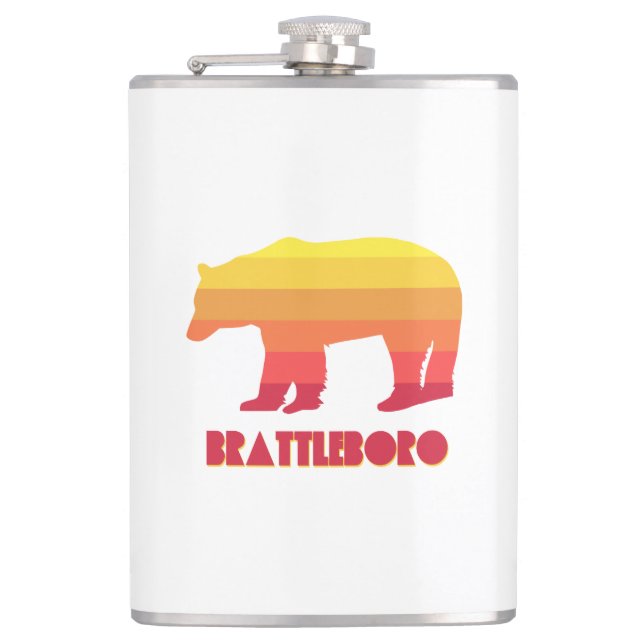 Brattleboro Vermont Rainbow Bear Hip Flask (Front)