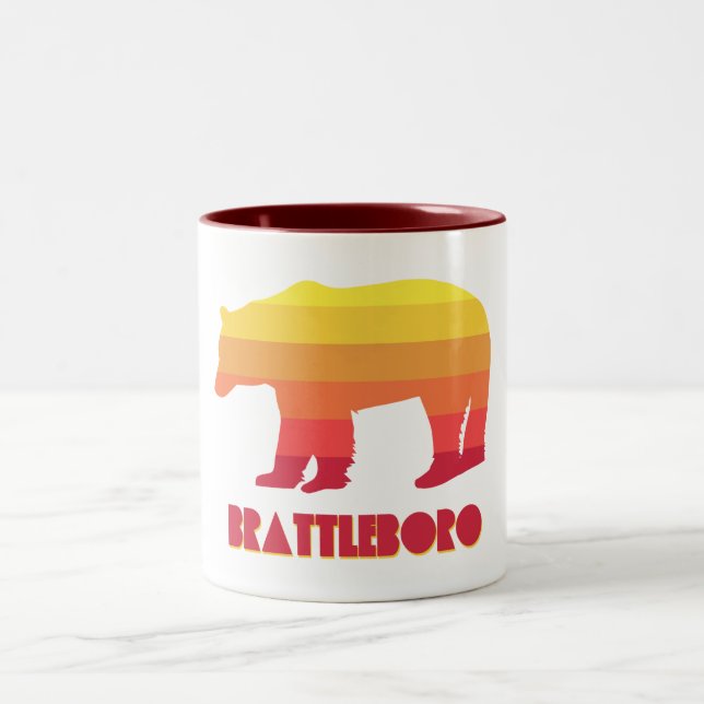 Brattleboro Vermont Rainbow Bear Two-Tone Coffee Mug (Center)